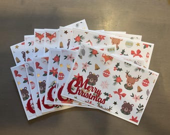 Handmade Woodland Animals Merry Christmas Cards – Set of 12 Holiday Greetings