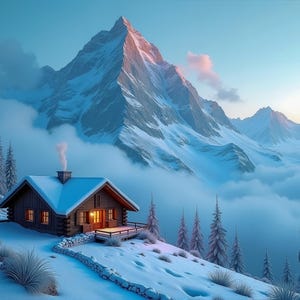 Toile ou poster Vintage Chalet de Montagne | Paysage Alpin Nostalgique | Décoration Murale Style Rétro Chalet