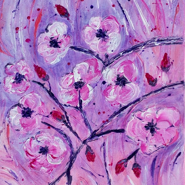 Tableau fleurs de cerisier éclatantes couleurs chaudes pour une touche artistique inoubliable art floral rose, cerisier japonais,