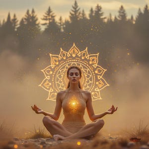 Mandala Licht Meditation Gemälde oder Poster - Mystische Waldkunst - Innere Kraft Zen Poster - Heilige Geometrie Kunst