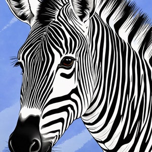 Black and white Zebra drawing or poster, Stylized Art, Modern Wall Decoration, wild animal, zebra poster, canvas print