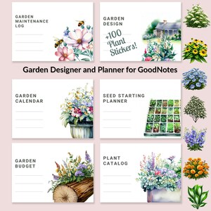 Digital Garden Designer and Planner for GoodNotes, with 100 realistic plant stickers to design and care for your dream garden