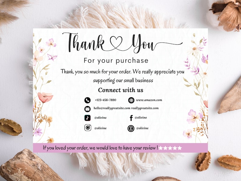 Floral Business Thank You Card Template: Editable DIY Design - Etsy