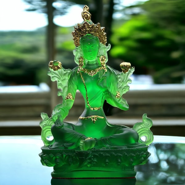 Emerald Resin Buddha Statue Lucky Fortune Spiritual Meditation Sculpture Home Decor Desk Office