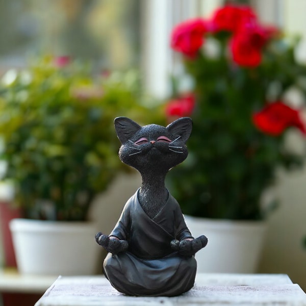 Calming Anti-Anxiety Zen Meditating Cat Peaceful Statue Garden Home Office Decor Meditation Gifts