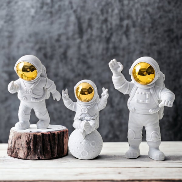 Set Of 3 Astronaut Figure Statues For Space Lovers Sculpture Modern Art Figurine Home Office Desk Decor For Boys Girls Children