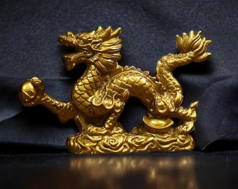 Lucky 2024 Golden Dragon Statue Antique Chinese Zodiac Vintage Animal Desk Decor Year Of The Dragon Home Ornament