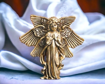 Statue d'ange gardien en laiton, protection spirituelle, en cuivre, décoration de bureau vintage, ornement d'ange porte-bonheur pour la maison
