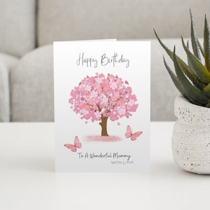 Mama Geburtstagskarte, Kirschbaum Geburtstagskarte, Kirschblütenkarte mit Schmetterlingen, Geburtstagskarte für Mama, Happy Birthday Mama