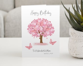 Mom Birthday Card, Cherry Tree Birthday Card, Cherry Blossom Card For A Wonderful Mom, Birthday Card For Mom, Happy Birthday Mom, Butterfly