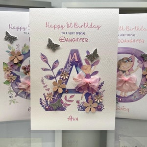 1er anniversaire, carte de visite personnalisée, jolie carte, anniversaire de fille, anniversaire de petite-fille, 1er anniversaire, carte initiale, carte 3D faite main
