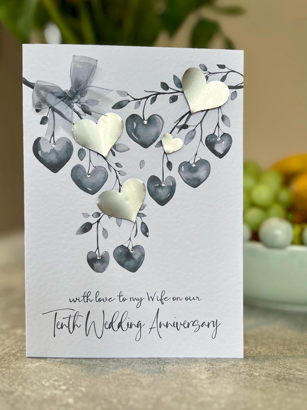 Wife 10th Wedding Anniversary Card. Real Tin Anniversary Card. Handmade ...