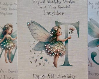 Personalised 1st, birthday name card, fairy card, Daughter birthday, Granddaughter birthday, 1st birthday, Initial card, 3D Handmade card
