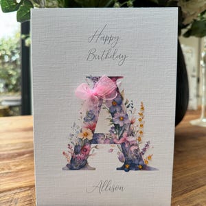 Carte d'anniversaire personnalisée, jolie carte, anniversaire de fille, anniversaire d'ami, anniversaire de soeur, carte de visite, carte initiale, carte 3D faite main