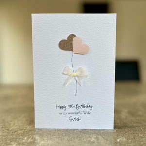 Cartão de aniversário de 40 anos da esposa, 30º, 50º, 60º, 70º, cartão da esposa, quadragésimo aniversário da esposa, cartão personalizado da esposa. Cartão feito à mão em rosa blush e dourado