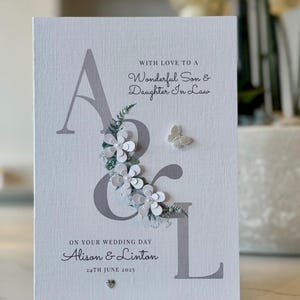 Biglietto di auguri di nozze personalizzato fatto a mano per figlio e nuora, biglietto di congratulazioni per le nozze, biglietto di auguri di nozze di lusso, biglietto di auguri per le nozze degli sposi.