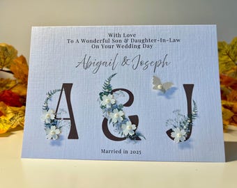 Personalised Handmade Son & Daughter-in-law Wedding Card, Congratulations Wedding Card, Luxury Wedding Card, Bride and Groom Wedding Card.
