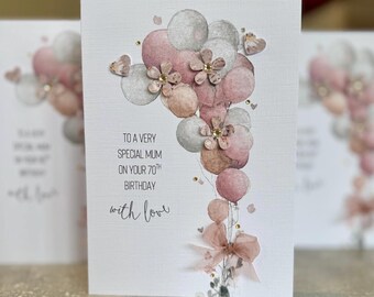 70th Mum Birthday Card, 50th, 60th, 80th, 90th, 100th Mum Card, Seventieth Birthday Mum, 80th Birthday Card,  Handmade 80th any age, 3D Card
