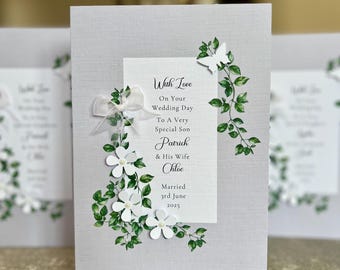 Tarjeta de boda personalizada hecha a mano para yerno y nuera, tarjeta de felicitación de boda, tarjeta de boda de lujo, tarjeta de boda para novios.