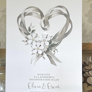 Personalised Handmade Daughter & Son-in-law Wedding Card, Congratulations Wedding Card, Luxury Wedding Card, Bride and Groom Wedding Card.