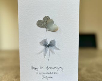 Wife 10th Wedding Anniversary Card. Real tin Anniversary card. Handmade Ten Year Anniversary Card. Personalised Tenth Anniversary. Tin Year