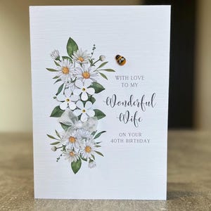 40th Wife Birthday Card, 50th, 60th, 70th, 30th Wife Card, Fortieth Birthday Wife, 40th Birthday Card,  Handmade Card for Wife, any age