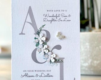 Personalised Handmade Son & Daughter-in-law Wedding Card, Congratulations Wedding Card, Luxury Wedding Card, Bride and Groom Wedding Card.