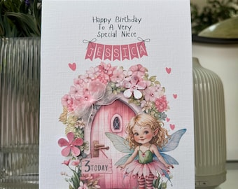 Personalised 6th birthday card, Fairy card, Daughter birthday, Granddaughter birthday, 4th, 5th, 6th, ANY AGE Handmade card, keepsake card