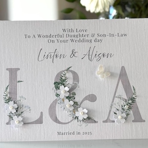 Gepersonaliseerde handgemaakte trouwkaart voor dochter en schoonzoon, gefeliciteerd trouwkaart, luxe trouwkaart, trouwkaart voor bruid en bruidegom.