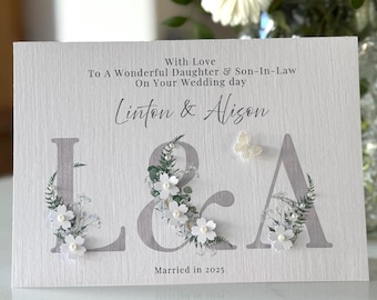 Gepersonaliseerde handgemaakte trouwkaart voor dochter en schoonzoon, gefeliciteerd trouwkaart, luxe trouwkaart, trouwkaart voor bruid en bruidegom.