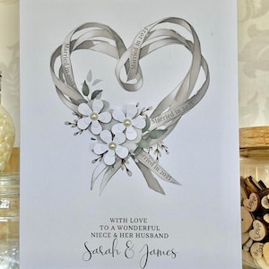 Biglietto di nozze personalizzato, fatto a mano con fiori di carta 3D, nipote, nipote, biglietto di nozze, biglietto di nozze su misura, biglietto di congratulazioni per il matrimonio
