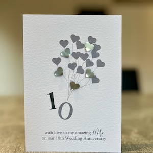 Real Tin Anniversary Card. Wife 10th Wedding Anniversary Card. Handmade ...