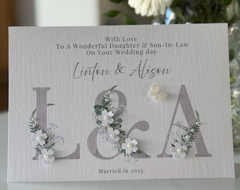 Gepersonaliseerde handgemaakte trouwkaart voor dochter en schoonzoon, gefeliciteerd trouwkaart, luxe trouwkaart, trouwkaart voor bruid en bruidegom.