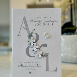 Cartão de casamento personalizado feito à mão para neta. Neta maravilhosa e seu marido. Cartão para o dia do casamento da neta. Cartão de casamento luxuoso.