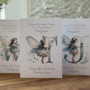 Daughter 3rd birthday card, Fairy card, Personalised 3rd birthday card, Daughter birthday, Sparkly Fairy birthday, Initial card, Any letter