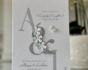 Personalised Handmade Daughter & Son-in-law Wedding Card, Congratulations Wedding Card, Luxury Wedding Card, Bride and Groom Wedding Card.