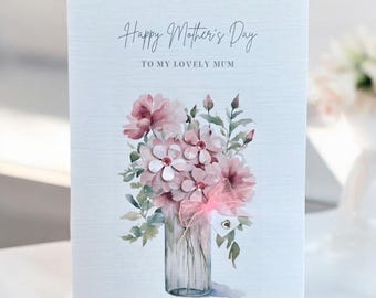 母の日カード、ピンクの花、リボン、ギフトタグ付きの特別な母の日カード、繊細なカード、豪華な母の日カード、ピンクの母の日カード