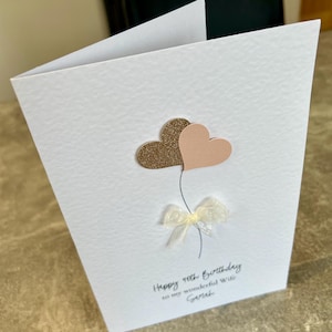 50e carte d'anniversaire pour femme, 30, 40e, 60e, 70e, carte de femme, trentième anniversaire de femme, carte de femme personnalisée. Carte faite main rose poudré et or