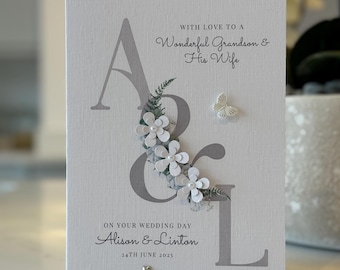 Carte de mariage personnalisée faite main pour petit-fils Un merveilleux petit-fils et sa femme. Carte de mariage de petit-fils. Carte de mariage de luxe