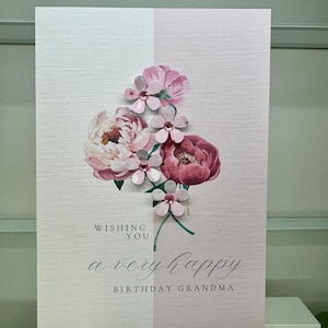 Personalised Mum birthday card, pretty pink card with paper flowers and gems. Grandma birthday,  Nana, Mom, Sister birthday, any name