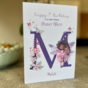 Personalisierte 5., 6., 7. Geburtstag Namenskarte, hübsche Karte, Nichte 7. Geburtstag, Tochter Geburtstag, Fee Geburtstag, ursprüngliche Karte, 3D handgemacht