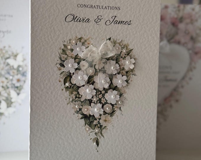 Personalised Handmade Wedding Card, Congratulations Wedding Card, Luxury Wedding Card, Bride and Groom Card, Heart Wedding Card