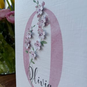 Carte d'anniversaire personnalisée, jolie carte, anniversaire de fille, anniversaire d'ami, anniversaire de soeur, carte initiale, embelli 3D, fait main image 3