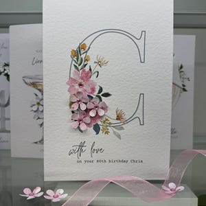 Carte d'anniversaire personnalisée, jolie carte rose, anniversaire de fille, anniversaire d'ami, anniversaire de soeur, carte de visite, carte initiale, fait main