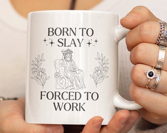 Taza de café Born To Slay meme Taza de té divertida para regalar Taza Retro Cartoon Regalo divertido para cumpleaños