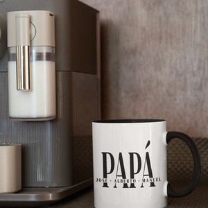 Taza para papá personalizada Vaso Día del Padre Tazón para papá Taza elegante de café para Padre de Familia Taza de 11oz con asa e interior en color negro