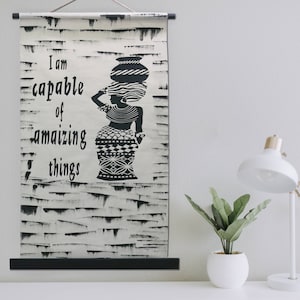 Personalized African Woman &#39;Iam-ness&#39; Wall Scroll - Handcrafted Bohemian Art