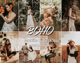 22 Boho Lightroom Presets. Desktop and Mobile, Outdoor Natural Bohemian Presets, Brown Moody Filters, Wedding Influencer Filters