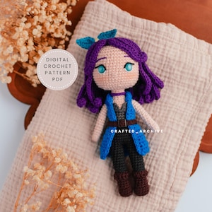 Abigail Virkmönster - Digital PDF - Amigurumi Docka - Stardew Valley