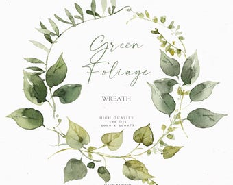 Imágenes prediseñadas de corona de follaje verde, marco de vegetación para boda, hojas verdes delicadas, diseño de invitación botánica, imágenes prediseñadas digitales